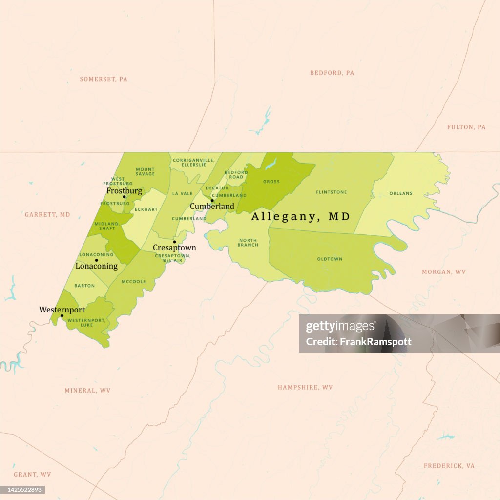 MD Allegany County Mapa Vectorial Verde
