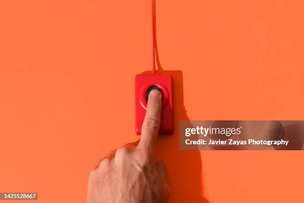 finger on red fingerprint scanner on red background - fingerprint scanner stock pictures, royalty-free photos & images