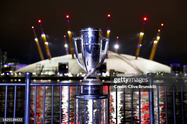 The Laver Cup Trophy is seen in front of the O2 Arena on September 19, 2022 in London, England.