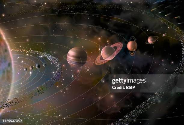 solar system - asteroid belt stock illustrations