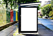 composite image of bus shelter and advert panel. background for mock-up
