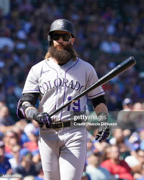 Charlie Blackmon of the Colorado Rockies bats against the Chicago Cubs at Wrigley Field on September 18, 2022 in Chicago, Illinois.