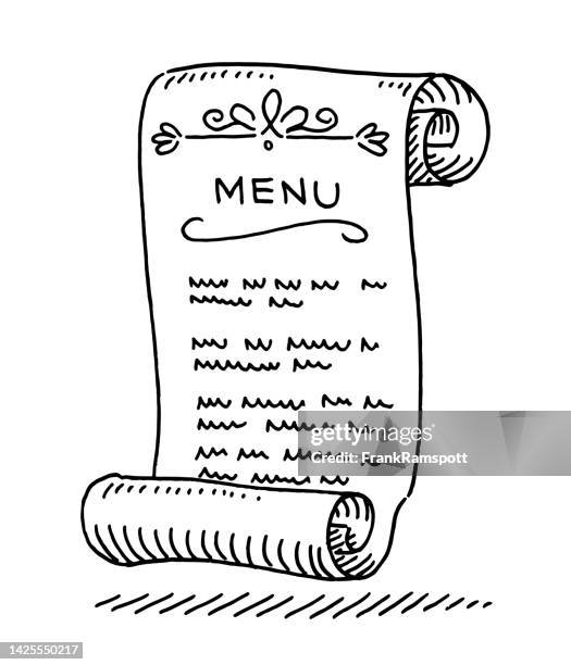 paper scroll menu drawing - paper-scroll-sketch stock illustrations
