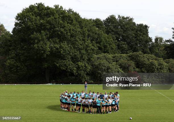 The Red Roses talk during a England Red Roses Training Session at Pennyhill Park on September 20, 2022 in Bagshot, England.