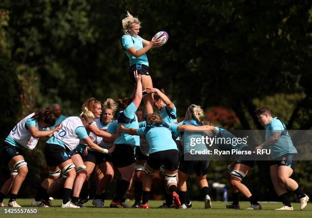 Zoe Aldcroft of England trains during a England Red Roses Training Session at Pennyhill Park on September 20, 2022 in Bagshot, England.