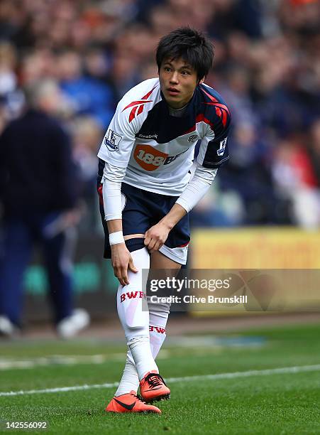 Ryo Miyaichi of Bolton Wanderers during the Barclays Premier League match between Bolton Wanderers and Fulham at Reebok Stadium on April 7, 2012 in...