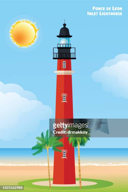 ponce inlet lighthouse - red beacon stock illustrations