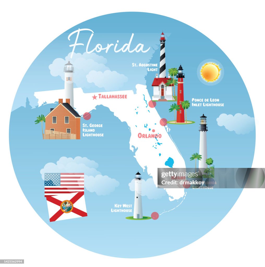 Florida's lighthouses and map of Florida