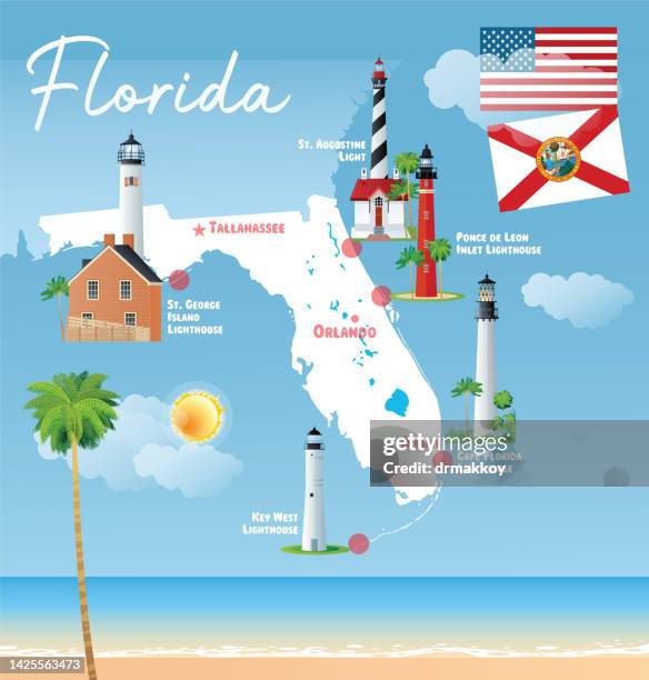 ilustrações de stock, clip art, desenhos animados e ícones de florida's lighthouses and miami beach - orlando