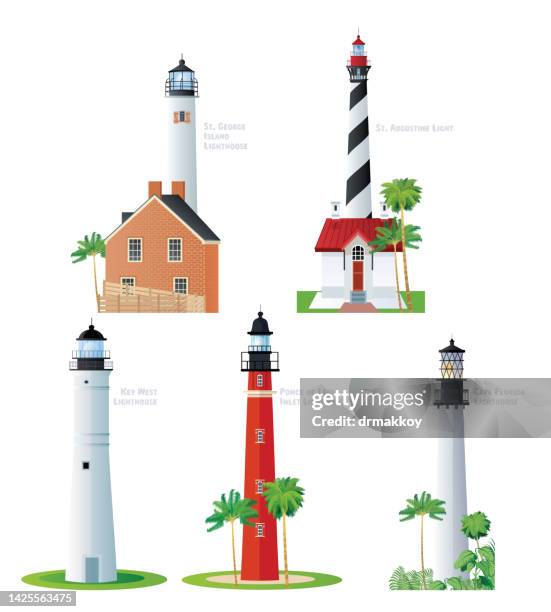 florida lighthouses - key biscayne stock illustrations