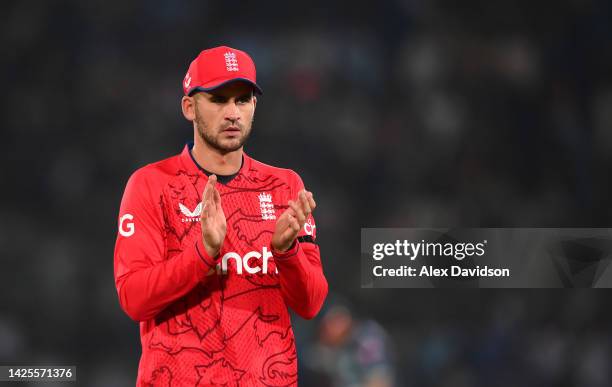 Alex Hales of England looks on during the 1st IT20 match between Pakistan and England at Karachi National Stadium on September 20, 2022 in Karachi,...