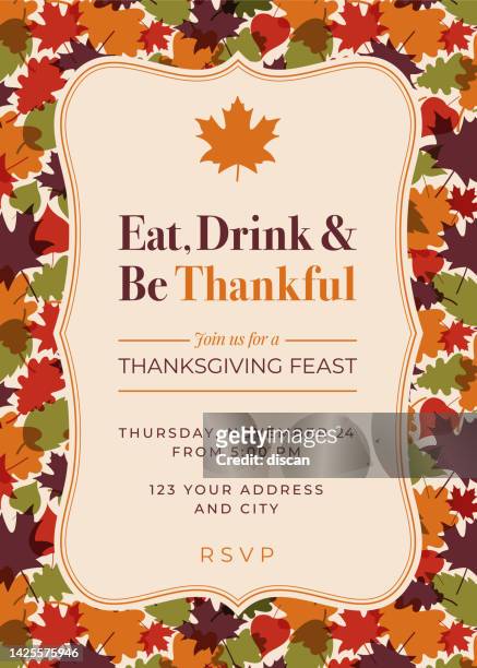 thanksgiving dinner invitation template. - happy thanksgiving text 幅插畫檔、美工圖案、卡通及圖標