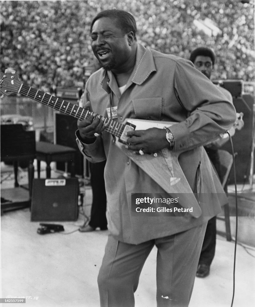 Albert Kin Frenzi Albert King performs on stage at the Wattstax festival, Los Angeles ...