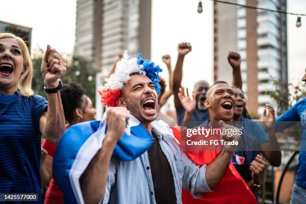 french team fans celebrating - france supporter stock pictures, royalty-free photos & images