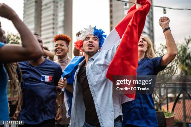 french team fans celebrating - france supporter stock pictures, royalty-free photos & images