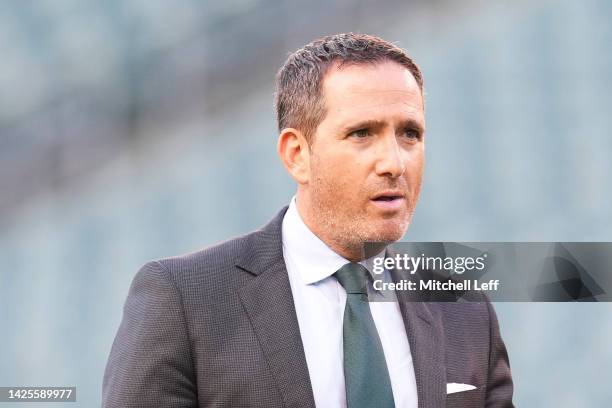 General manager Howie Roseman of the Philadelphia Eagles looks on prior to the game against the Minnesota Vikings at Lincoln Financial Field on...