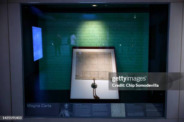 The City of London Corporation’s 1297 copy of Magna Carta is on display at its Heritage Gallery within Guildhall Art Gallery on September 20, 2022 in...
