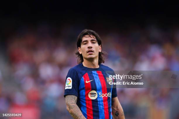 Hector Bellerin of FC Barcelona looks on during the LaLiga Santander match between FC Barcelona and Elche CF at Spotify Camp Nou on September 17,...