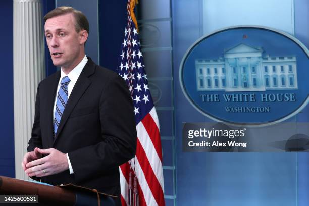 National Security Adviser Jake Sullivan speaks during the daily news briefing at the James S. Brady Press Briefing Room of the White House on...
