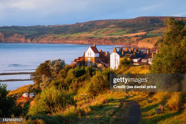 path, robin hood's bay, yorkshire, england - robin hood's bay imagens e fotografias de stock