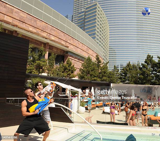 Mark Salling and John Lock attend Liquid Pool Lounge at Aria in CityCenter on April 7, 2012 in Las Vegas, Nevada.