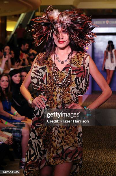 Model walks the runway at the Steven Tyler & Andy Hilfiger Host Andrew Charles' Fashion Show at Macy's Sherman Oaks on April 7, 2012 in Sherman Oaks,...