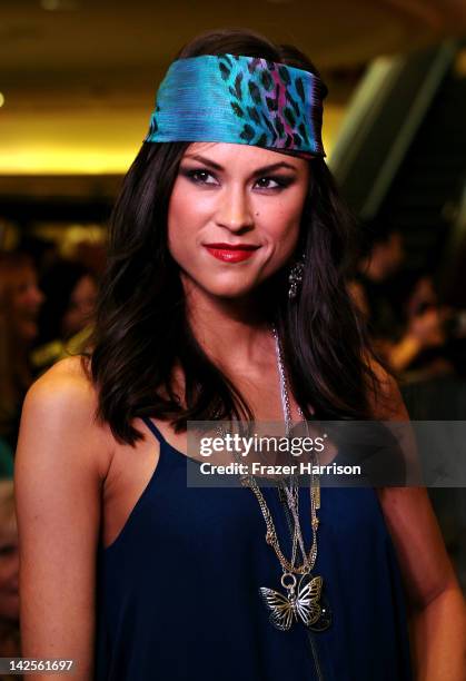 Model walks the runway at the Steven Tyler & Andy Hilfiger Host Andrew Charles' Fashion Show at Macy's Sherman Oaks on April 7, 2012 in Sherman Oaks,...