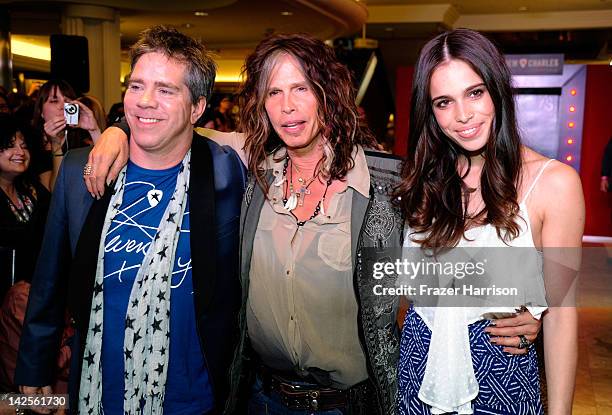 Designer Andy Hilfiger, Steven Tyler and Chelsea Tyler walk the runway at the Steven Tyler & Andy Hilfiger Host Andrew Charles' Fashion Show at...