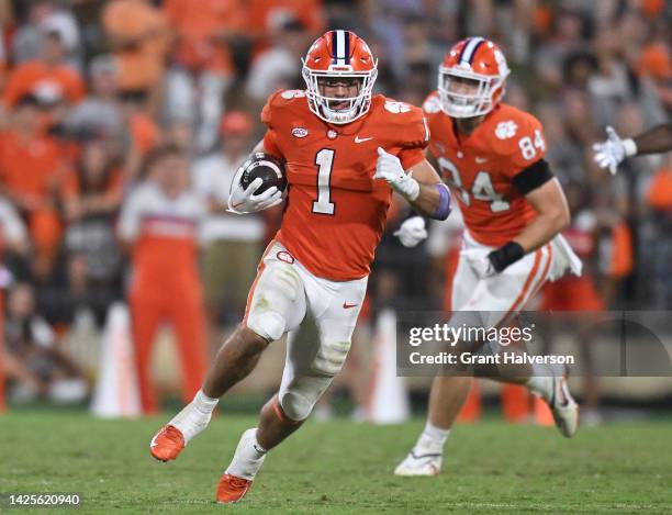 Will Shipley of the Clemson Tigers runs against the Louisiana Tech Bulldogs during their game at Memorial Stadium on September 17, 2022 in Clemson,...