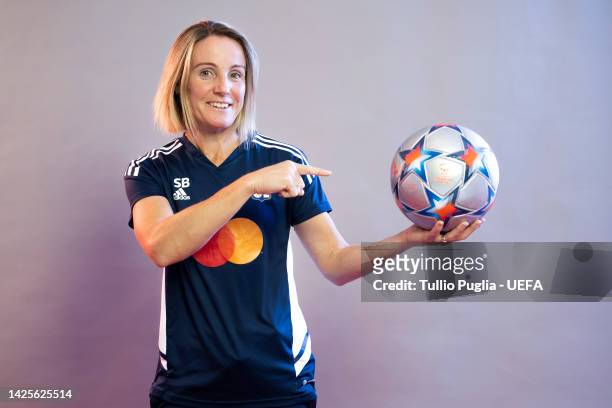 Sonia Bompastor poses for a photo during the Olympique Lyonnais UEFA Women's Champions League Portrait session on September 19, 2022 in Lyon, France.