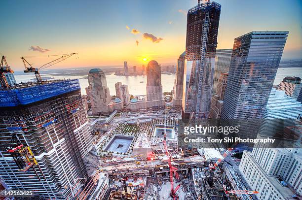 world trade center sunset - nyc building sun ストックフォトと画像