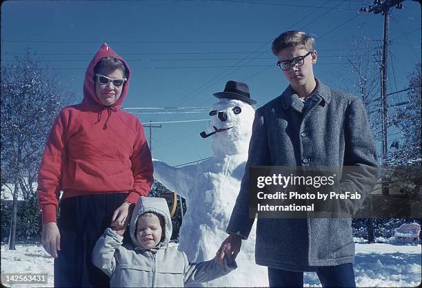 portrait if family - holding hands in the snow stock pictures, royalty-free photos & images