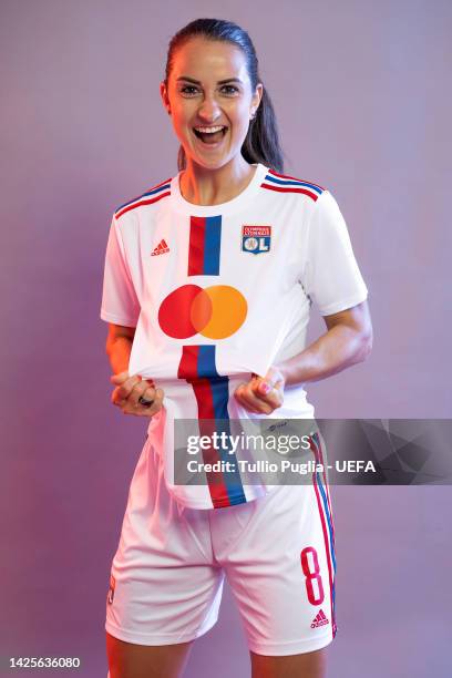 Sara Dabritz poses for a photo during the Olympique Lyonnais UEFA Women's Champions League Portrait session on September 19, 2022 in Lyon, France.