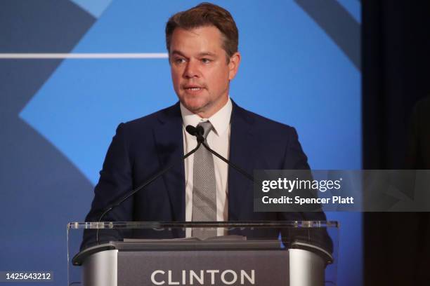 Actor and co-founder of Water.org, Matt Damon, speaks at the Clinton Global Initiative 2022 Meeting on September 20, 2022 in New York City. CGI,...