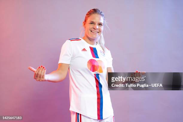 Eugnie Le Sommer poses for a photo during the Olympique Lyonnais UEFA Women's Champions League Portrait session on September 19, 2022 in Lyon, France.