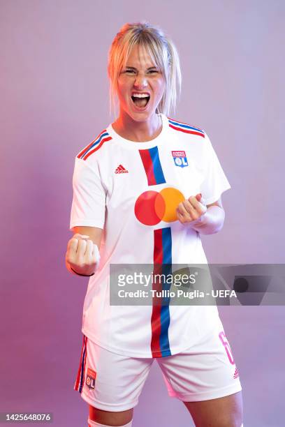 Amandine Henry poses for a photo during the Olympique Lyonnais UEFA Women's Champions League Portrait session on September 19, 2022 in Lyon, France.