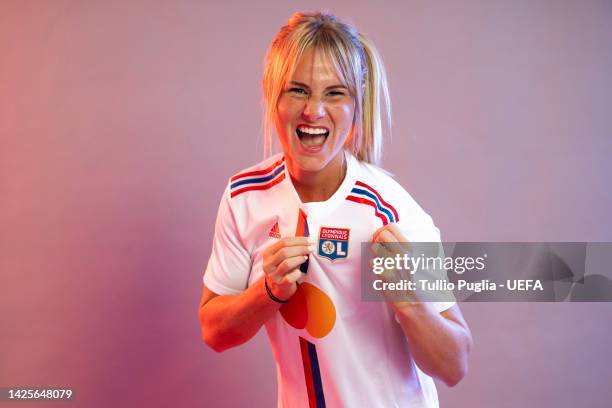 Amandine Henry poses for a photo during the Olympique Lyonnais UEFA Women's Champions League Portrait session on September 19, 2022 in Lyon, France.