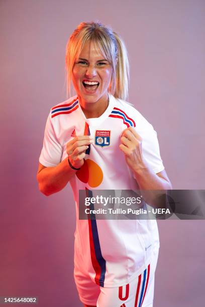 Amandine Henry poses for a photo during the Olympique Lyonnais UEFA Women's Champions League Portrait session on September 19, 2022 in Lyon, France.