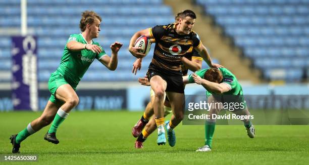Luke Mehson of Wasps charges upfield during the Premiership Rugby Cup match between Wasps and Newcastle Falcons at The Coventry Building Society...