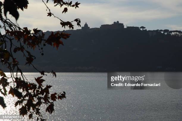 The lake and the town of Castelgandolfo. In the center of the town, the pontifical villa.