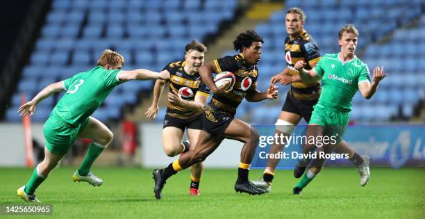 Immanuel Feyi Waboso of Wasps charges upfield during the Premiership Rugby Cup match between Wasps and Newcastle Falcons at The Coventry Building...