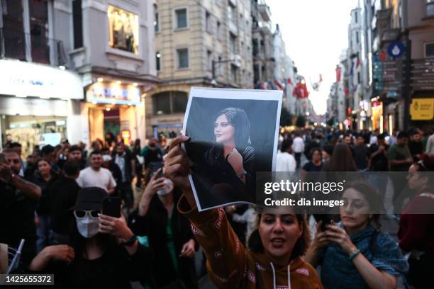 Iranian women in Turkey wanted to protest in Taksim square about the murder of 22-year-old Mahsa Amini on September 20, 2022 in İstanbul, Türkiye.