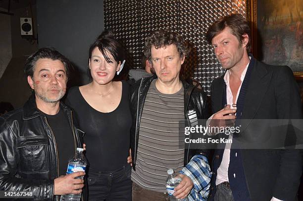 Singer Momo Marechal, architect A guest, Michel Gondry and La Blanchisserie director Cyrille Troubetzkoy attend the Michel Gondry Exhibition Preview...