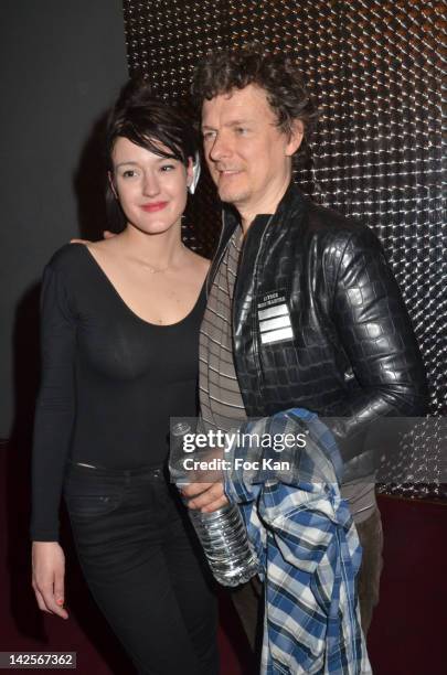 Michel Gondry and A guest attend the Michel Gondry Exhibition Preview at La Blanchisserie Restaurant Gallery on April 7, 2012 in Paris, France.