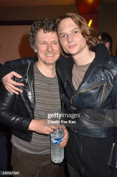 Michel Gondry and brother Romain Gondry attend the Michel Gondry Exhibition Preview at La Blanchisserie Restaurant Gallery on April 7, 2012 in Paris,...