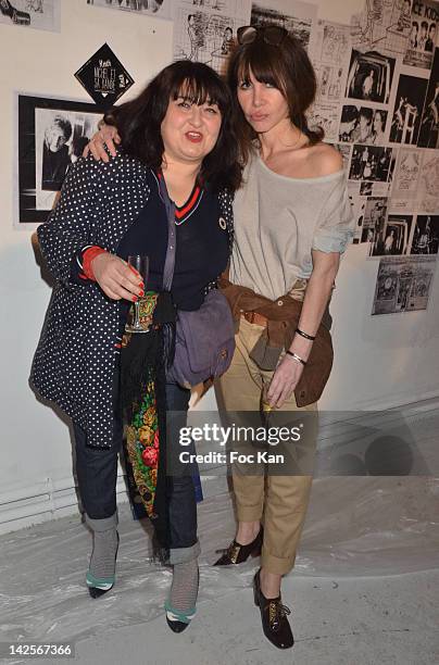 Shoes designer Karine Arabian and singer Gil Lesage from Ultra Orange band attend the Michel Gondry Exhibition Preview at La Blanchisserie Restaurant...