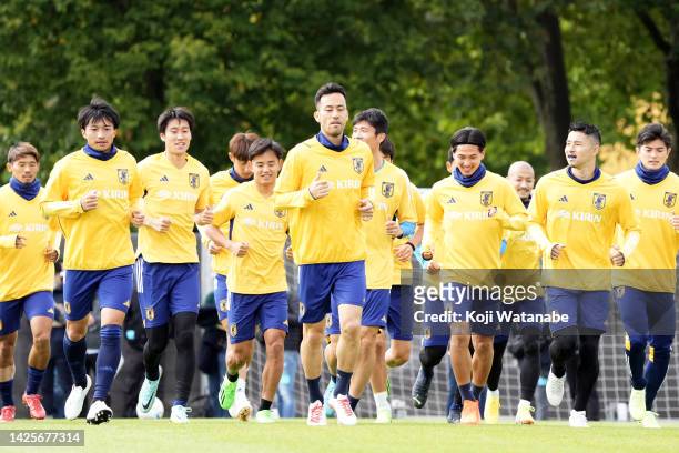 Japan team players in action during a Japan training session on September 20, 2022 in Dusseldorf, Germany.