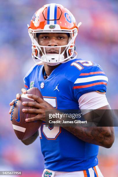 Anthony Richardson of the Florida Gators looks on before the start of a game against the South Florida Bulls at Ben Hill Griffin Stadium on September...