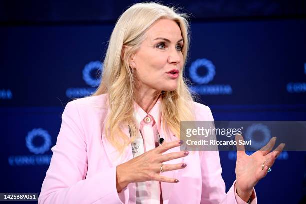 Helle Thorning-Schmidt, Co-Chair, Oversight Board, Former Prime Minister of Denmark, speaks on stage during The 2022 Concordia Annual Summit - Day 2...
