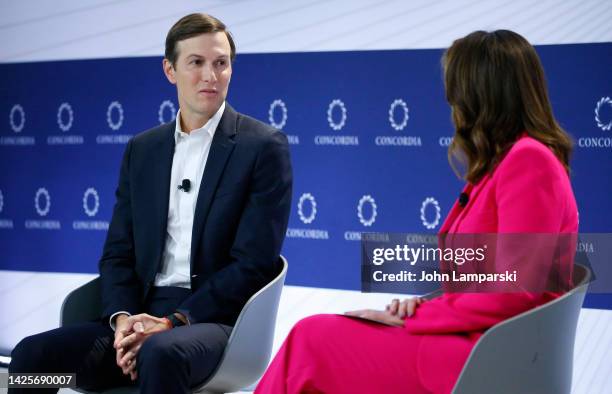 Jared Kushner, CEO & Founder, Affinity Partners; and Morgan Ortagus, Founder, Polaris National Security speaks on stage during In the Room: A Memoir...